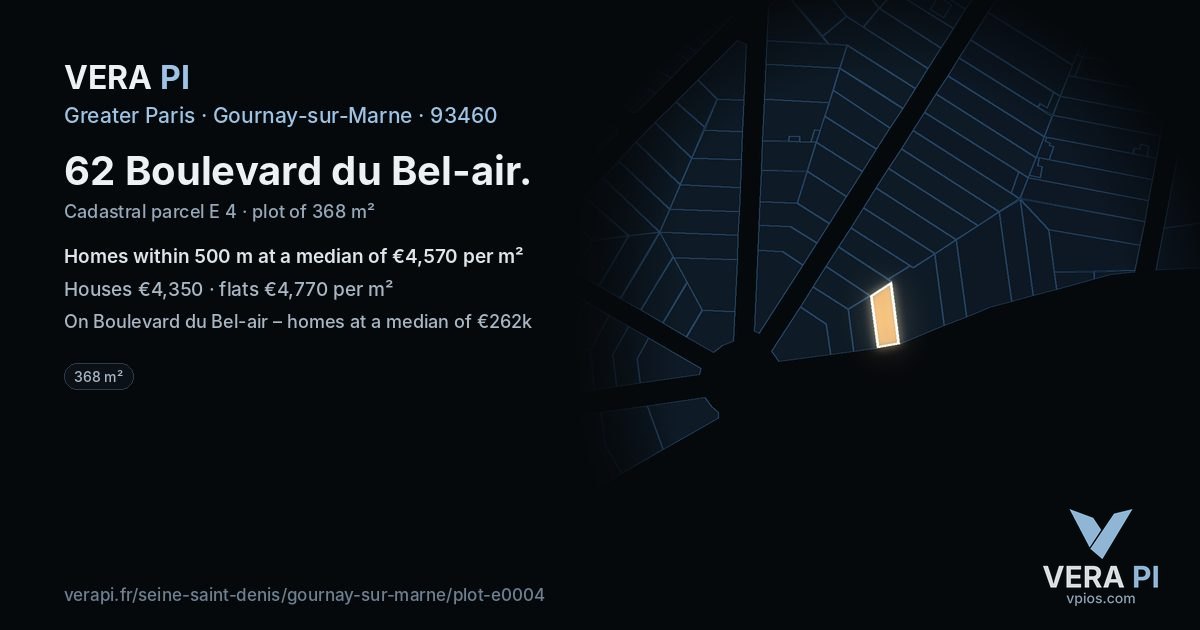 62 Boulevard du Bel-air, Gournay-sur-Marne at night – the plot lit, the parcels around coloured by the prices near them
