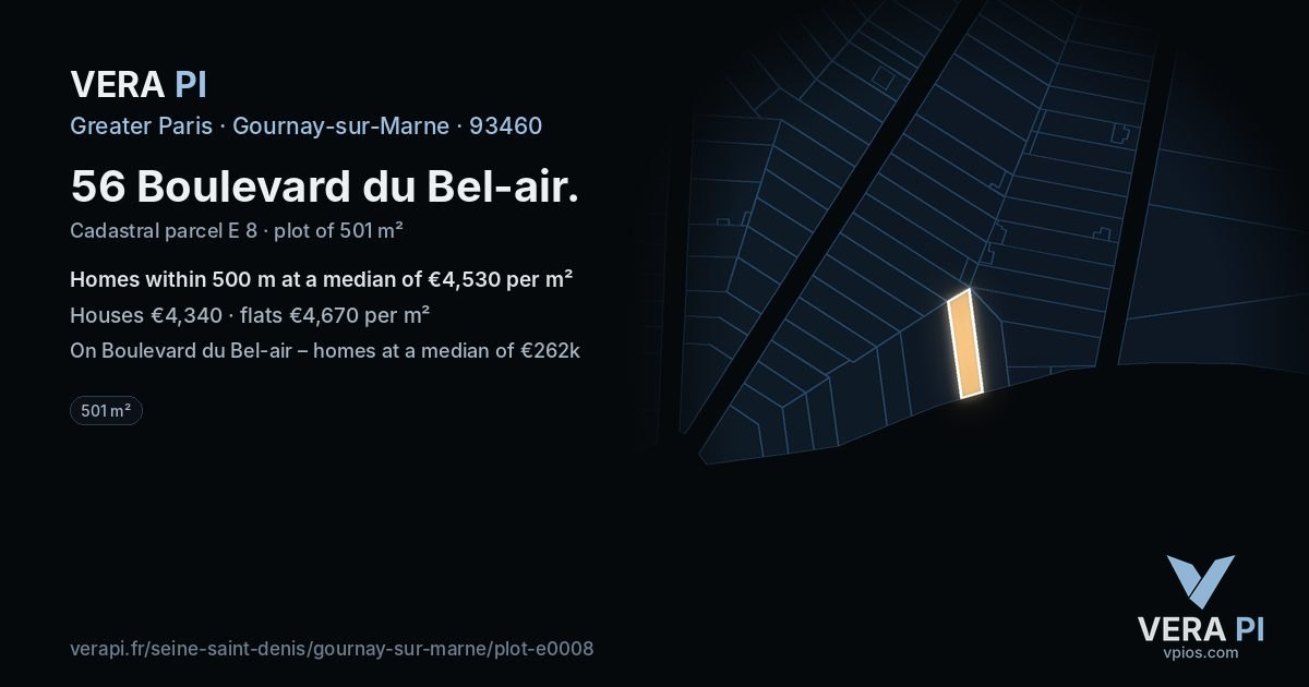 56 Boulevard du Bel-air, Gournay-sur-Marne at night – the plot lit, the parcels around coloured by the prices near them