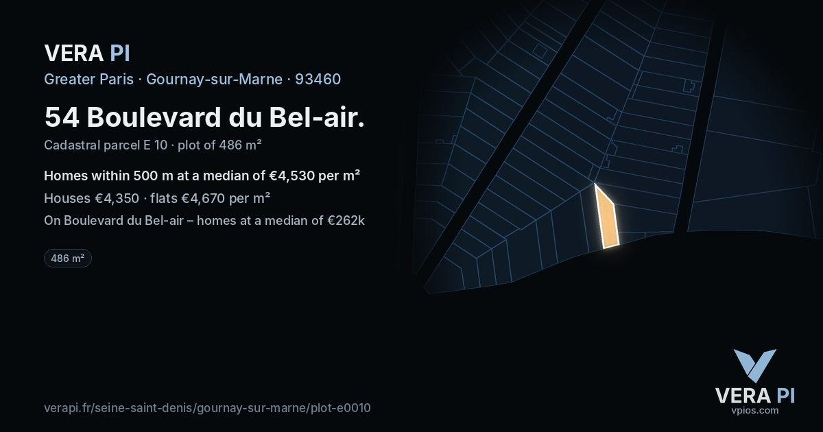 54 Boulevard du Bel-air, Gournay-sur-Marne at night – the plot lit, the parcels around coloured by the prices near them