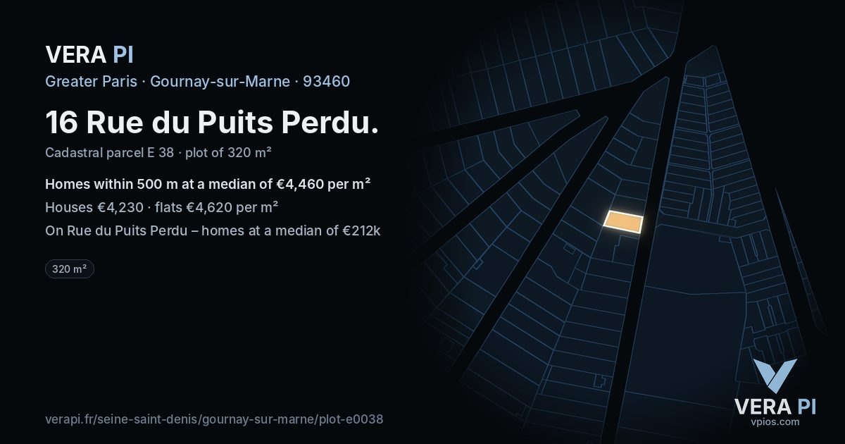 16 Rue du Puits Perdu, Gournay-sur-Marne at night – the plot lit, the parcels around coloured by the prices near them