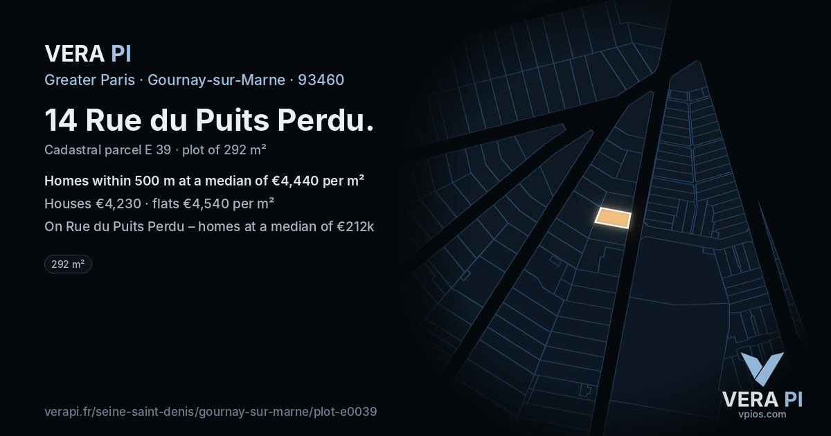 14 Rue du Puits Perdu, Gournay-sur-Marne at night – the plot lit, the parcels around coloured by the prices near them