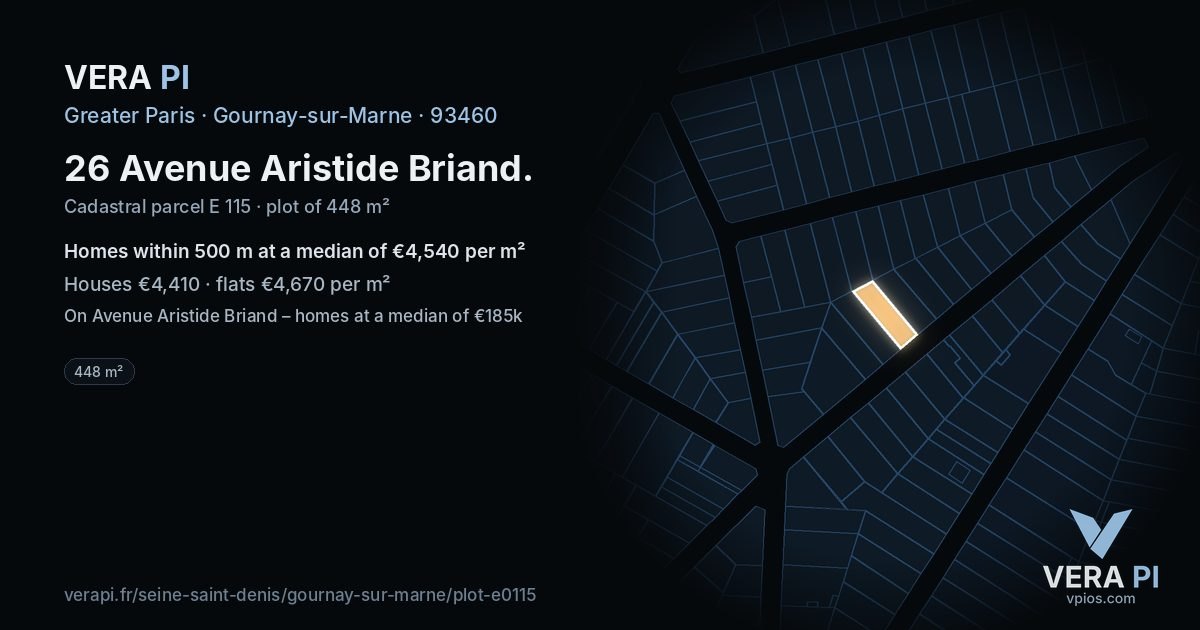 26 Avenue Aristide Briand, Gournay-sur-Marne at night – the plot lit, the parcels around coloured by the prices near them
