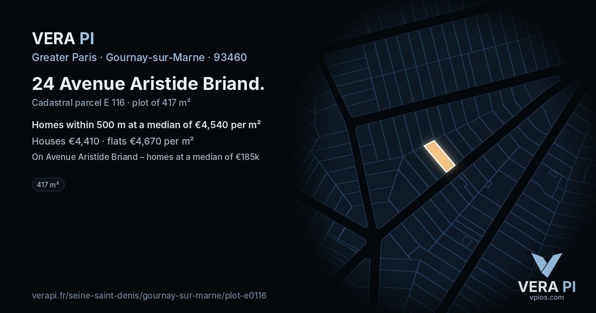 24 Avenue Aristide Briand, Gournay-sur-Marne at night – the plot lit, the parcels around coloured by the prices near them