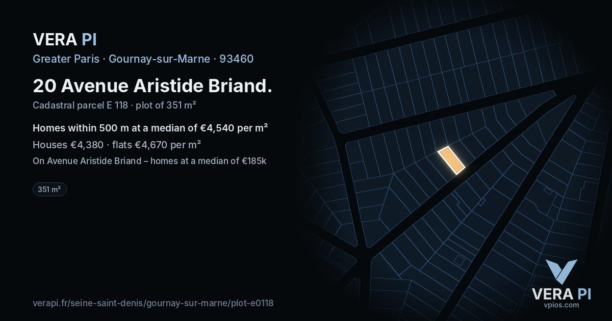 20 Avenue Aristide Briand, Gournay-sur-Marne at night – the plot lit, the parcels around coloured by the prices near them