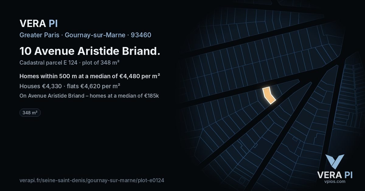 10 Avenue Aristide Briand, Gournay-sur-Marne at night – the plot lit, the parcels around coloured by the prices near them