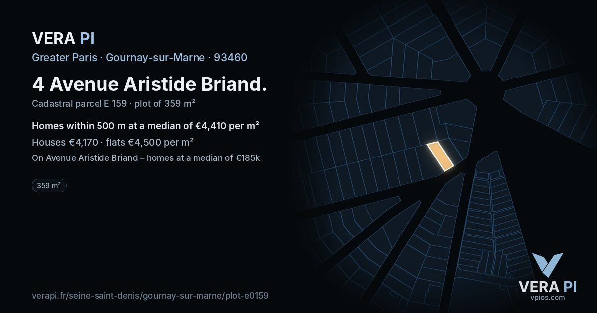 4 Avenue Aristide Briand, Gournay-sur-Marne at night – the plot lit, the parcels around coloured by the prices near them