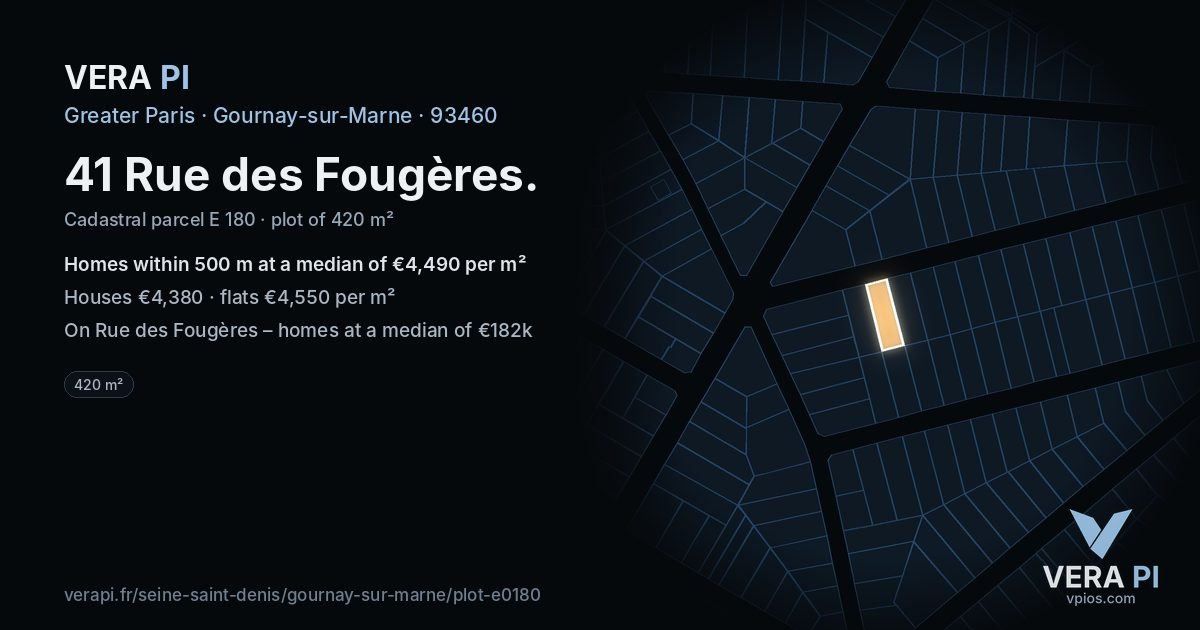 41 Rue des Fougères, Gournay-sur-Marne at night – the plot lit, the parcels around coloured by the prices near them