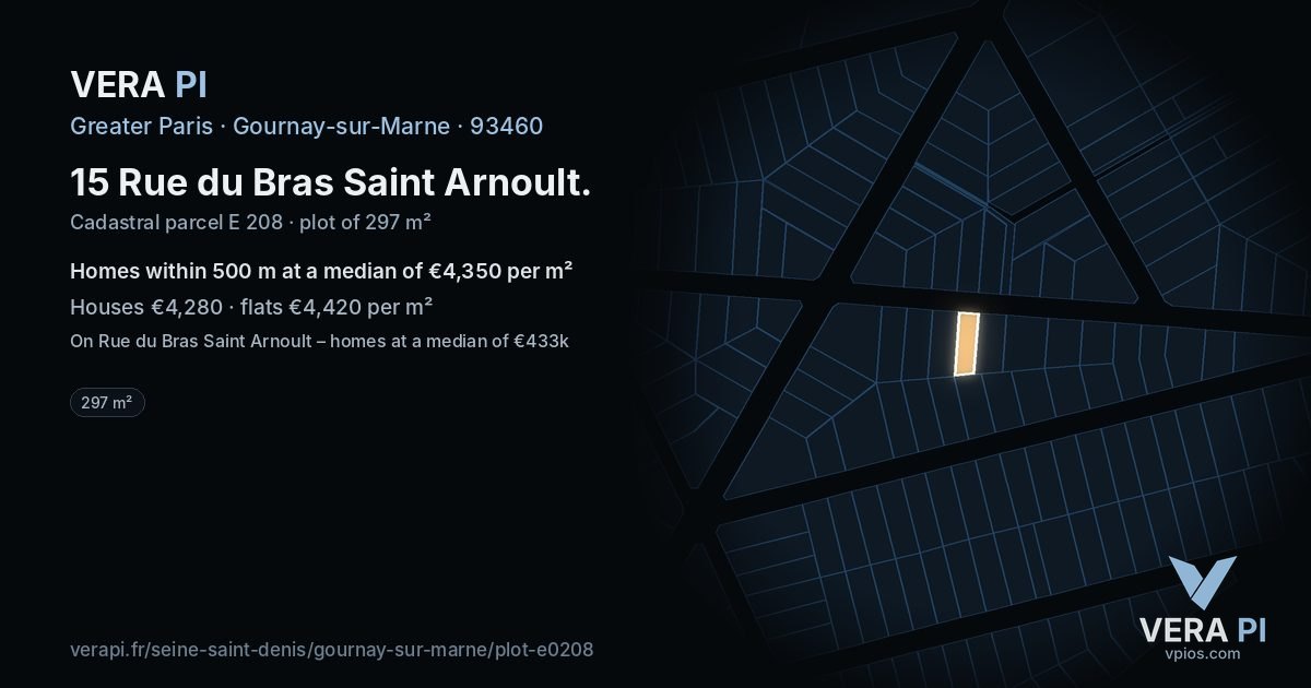 15 Rue du Bras Saint Arnoult, Gournay-sur-Marne at night – the plot lit, the parcels around coloured by the prices near them