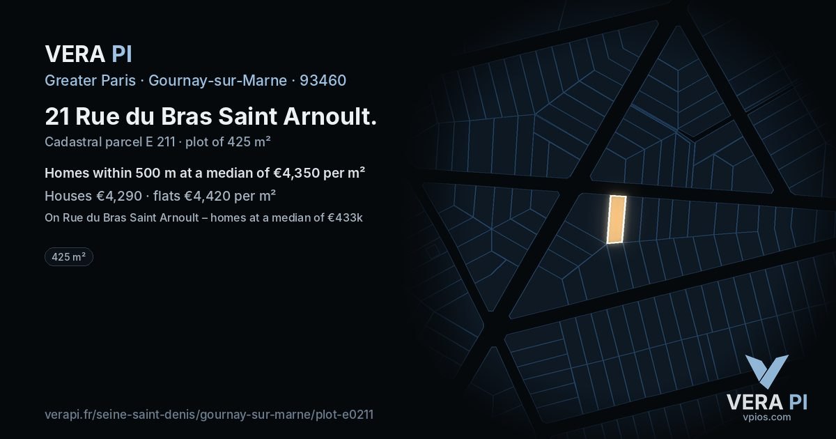 21 Rue du Bras Saint Arnoult, Gournay-sur-Marne at night – the plot lit, the parcels around coloured by the prices near them