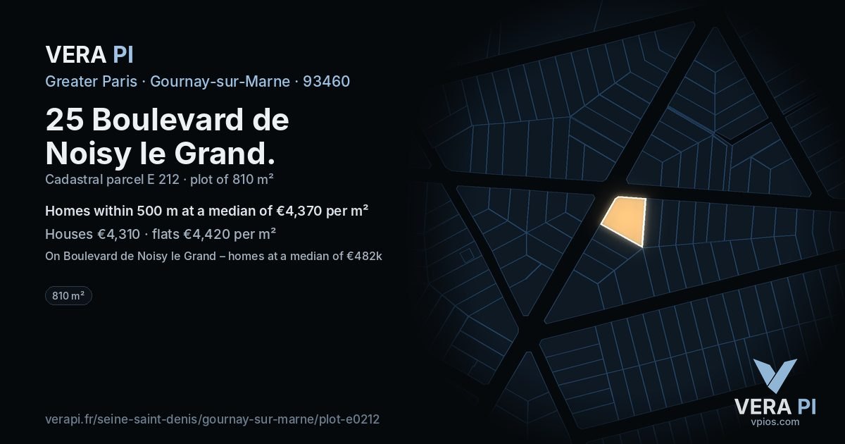 25 Boulevard de Noisy le Grand, Gournay-sur-Marne at night – the plot lit, the parcels around coloured by the prices near them