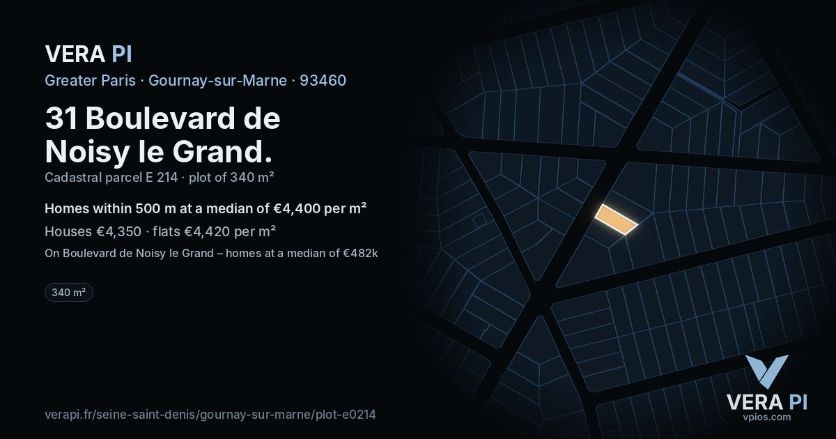31 Boulevard de Noisy le Grand, Gournay-sur-Marne at night – the plot lit, the parcels around coloured by the prices near them