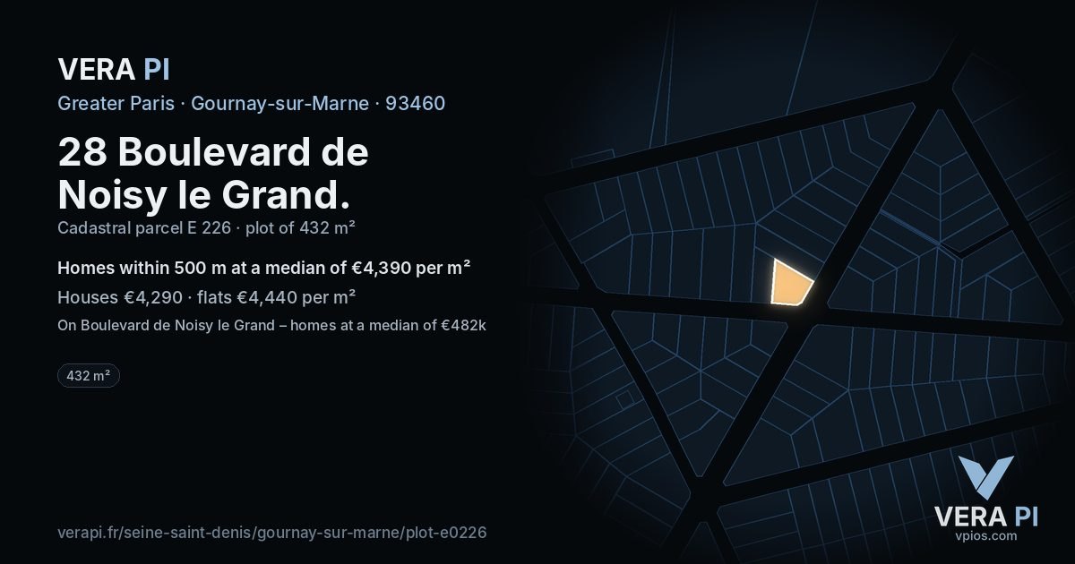 28 Boulevard de Noisy le Grand, Gournay-sur-Marne at night – the plot lit, the parcels around coloured by the prices near them
