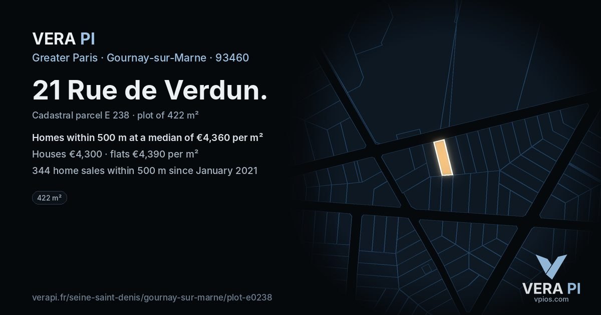 21 Rue de Verdun, Gournay-sur-Marne at night – the plot lit, the parcels around coloured by the prices near them