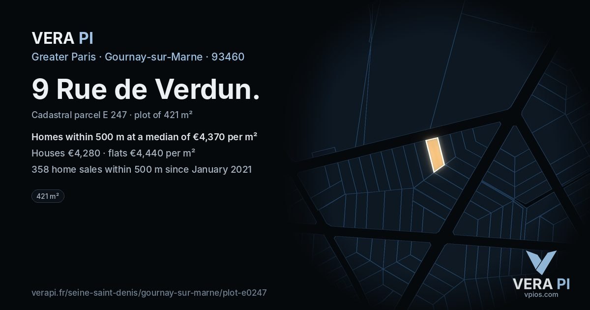 9 Rue de Verdun, Gournay-sur-Marne at night – the plot lit, the parcels around coloured by the prices near them