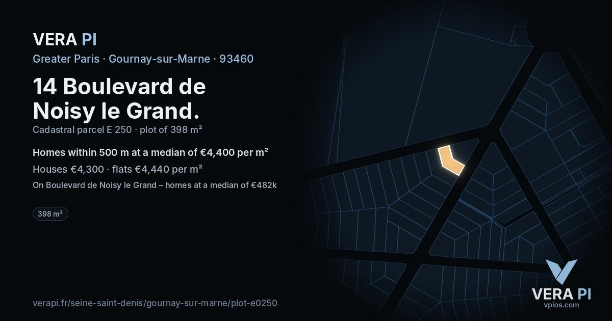 14 Boulevard de Noisy le Grand, Gournay-sur-Marne at night – the plot lit, the parcels around coloured by the prices near them