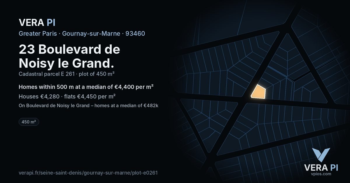 23 Boulevard de Noisy le Grand, Gournay-sur-Marne at night – the plot lit, the parcels around coloured by the prices near them