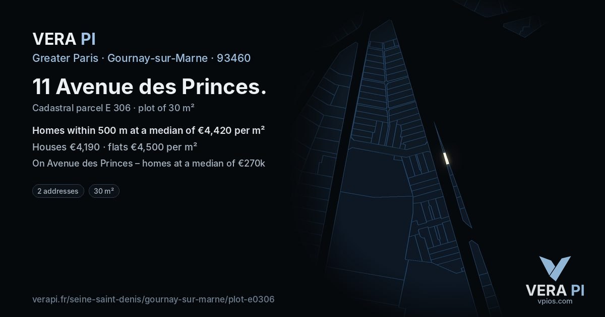 11 Avenue des Princes, Gournay-sur-Marne at night – the plot lit, the parcels around coloured by the prices near them
