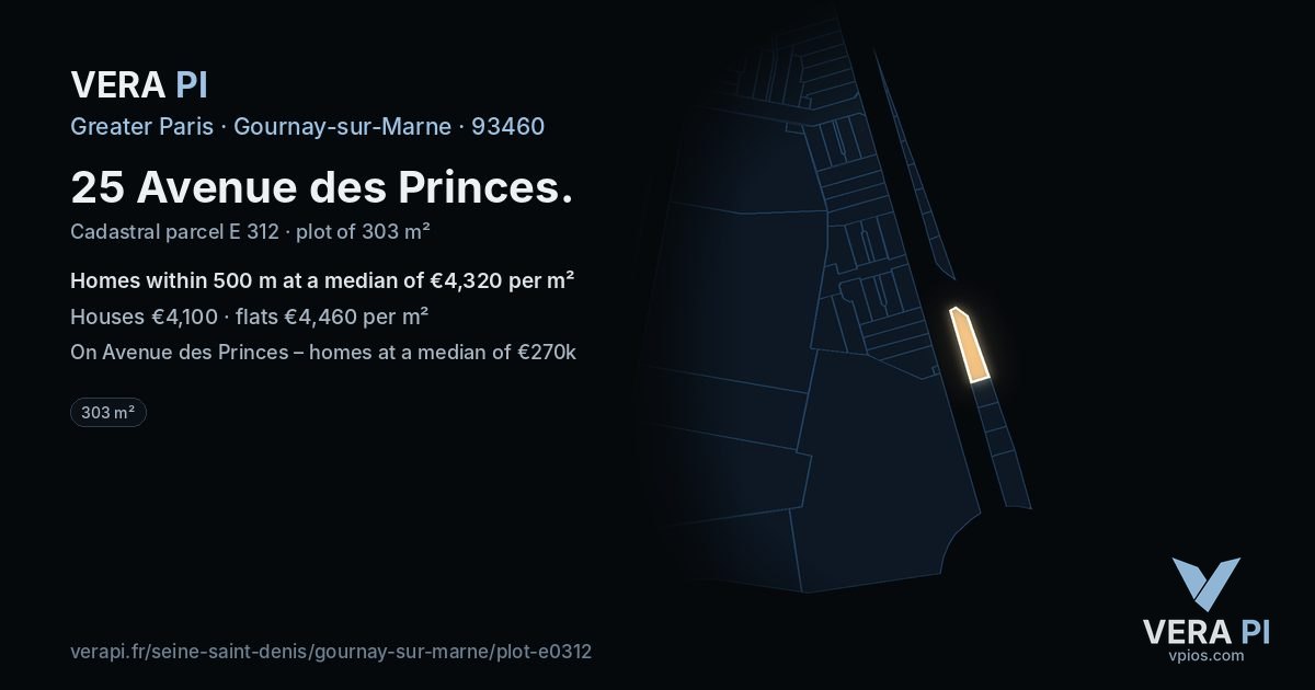 25 Avenue des Princes, Gournay-sur-Marne at night – the plot lit, the parcels around coloured by the prices near them