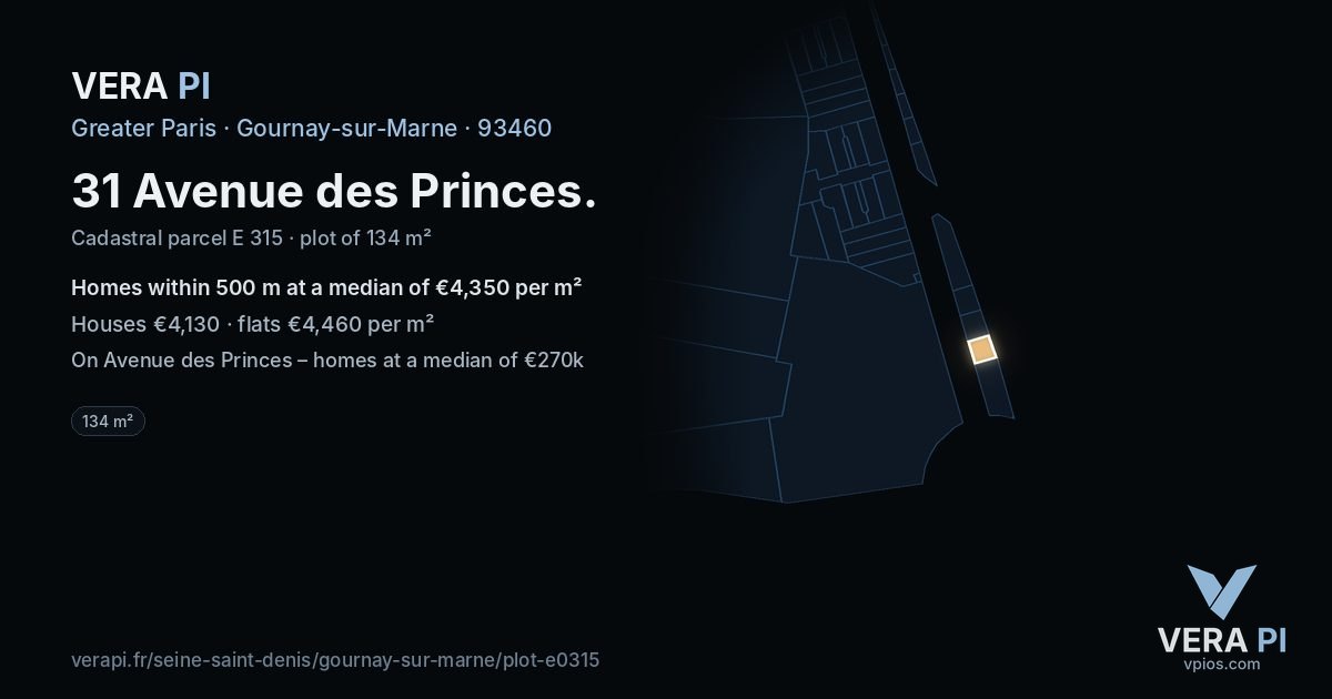 31 Avenue des Princes, Gournay-sur-Marne at night – the plot lit, the parcels around coloured by the prices near them