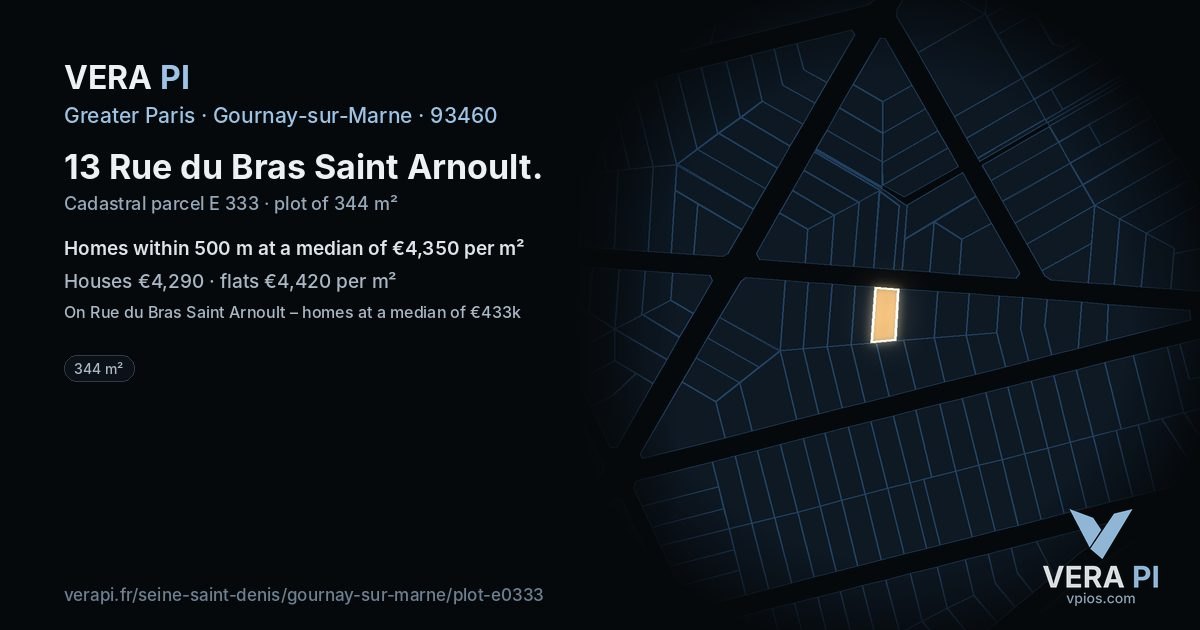 13 Rue du Bras Saint Arnoult, Gournay-sur-Marne at night – the plot lit, the parcels around coloured by the prices near them