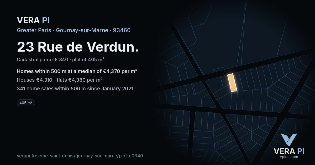 23 Rue de Verdun, Gournay-sur-Marne at night – the plot lit, the parcels around coloured by the prices near them
