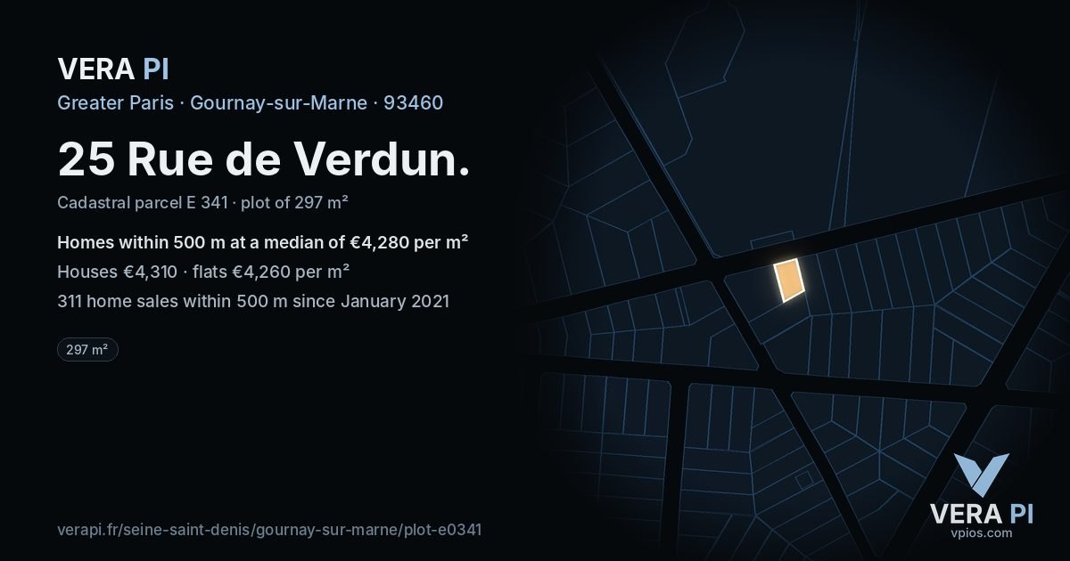 25 Rue de Verdun, Gournay-sur-Marne at night – the plot lit, the parcels around coloured by the prices near them