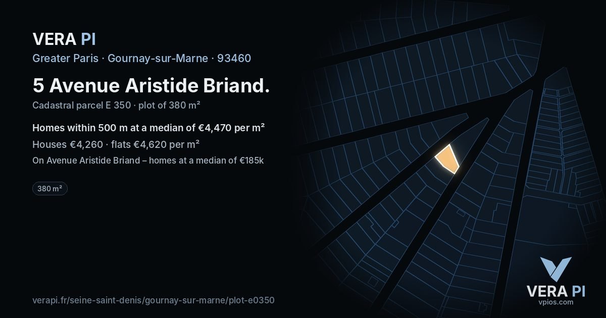 5 Avenue Aristide Briand, Gournay-sur-Marne at night – the plot lit, the parcels around coloured by the prices near them