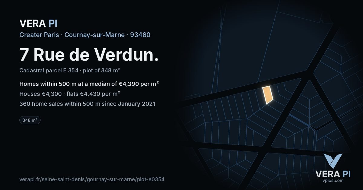 7 Rue de Verdun, Gournay-sur-Marne at night – the plot lit, the parcels around coloured by the prices near them