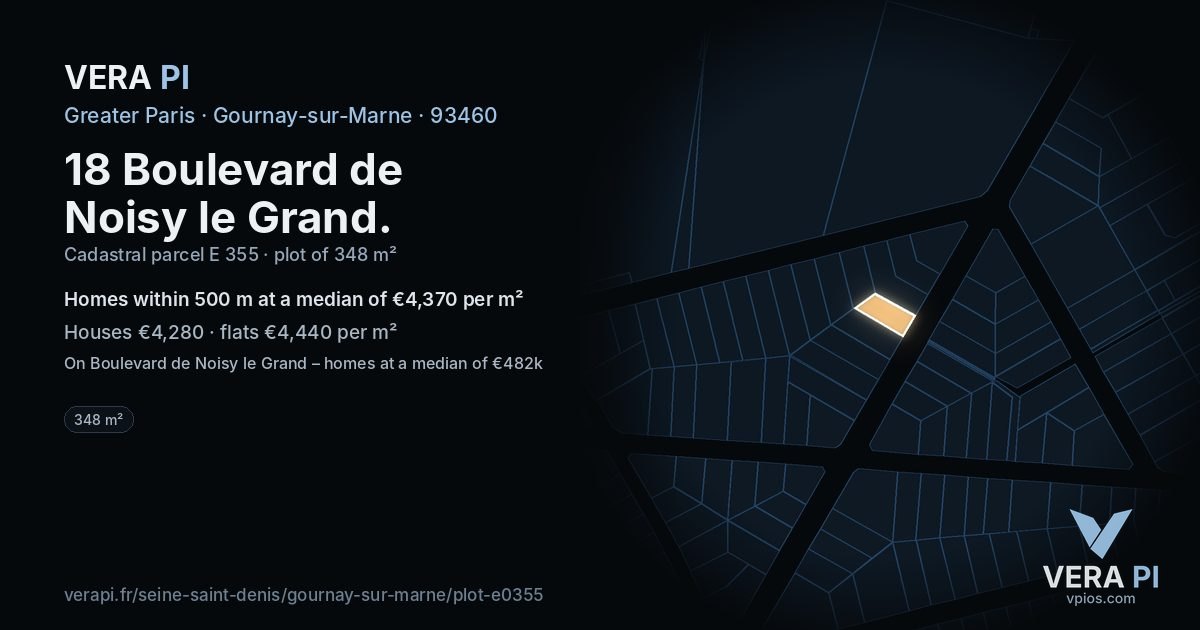 18 Boulevard de Noisy le Grand, Gournay-sur-Marne at night – the plot lit, the parcels around coloured by the prices near them