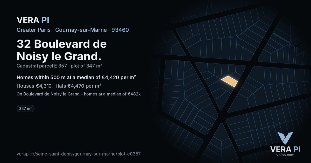 32 Boulevard de Noisy le Grand, Gournay-sur-Marne at night – the plot lit, the parcels around coloured by the prices near them