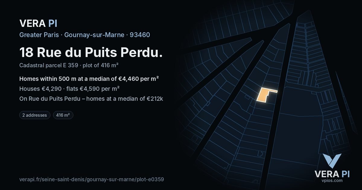 18 Rue du Puits Perdu, Gournay-sur-Marne at night – the plot lit, the parcels around coloured by the prices near them