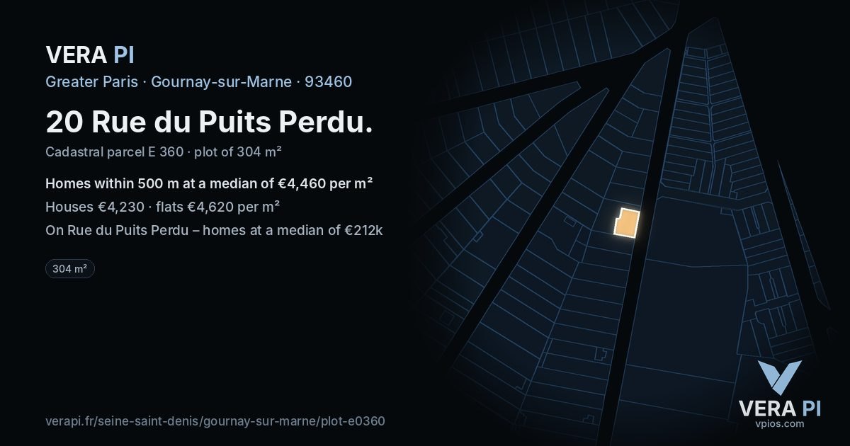 20 Rue du Puits Perdu, Gournay-sur-Marne at night – the plot lit, the parcels around coloured by the prices near them