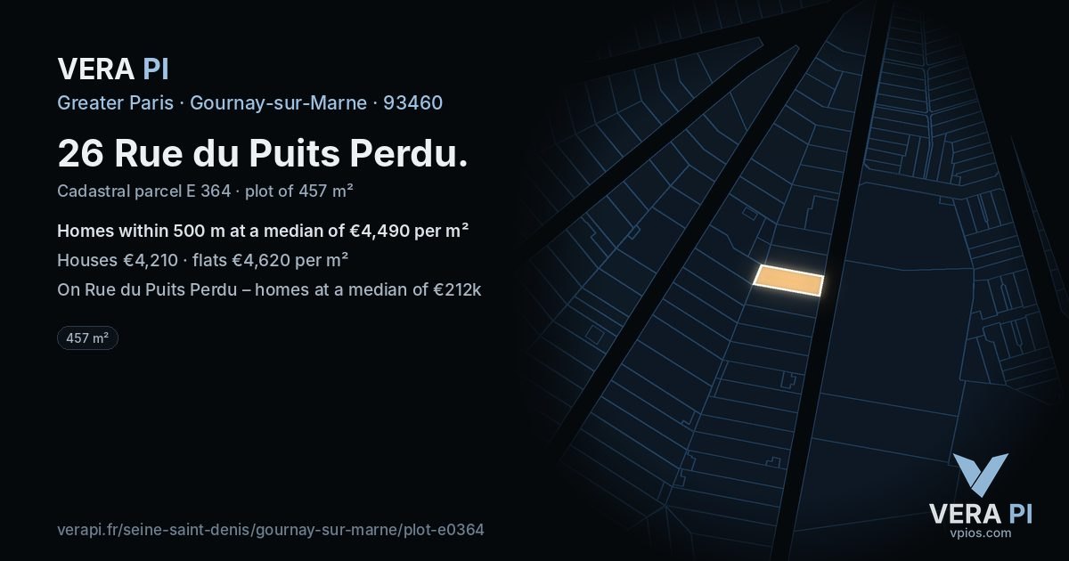 26 Rue du Puits Perdu, Gournay-sur-Marne at night – the plot lit, the parcels around coloured by the prices near them