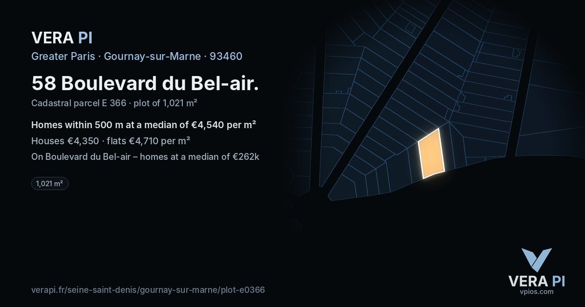 58 Boulevard du Bel-air, Gournay-sur-Marne at night – the plot lit, the parcels around coloured by the prices near them