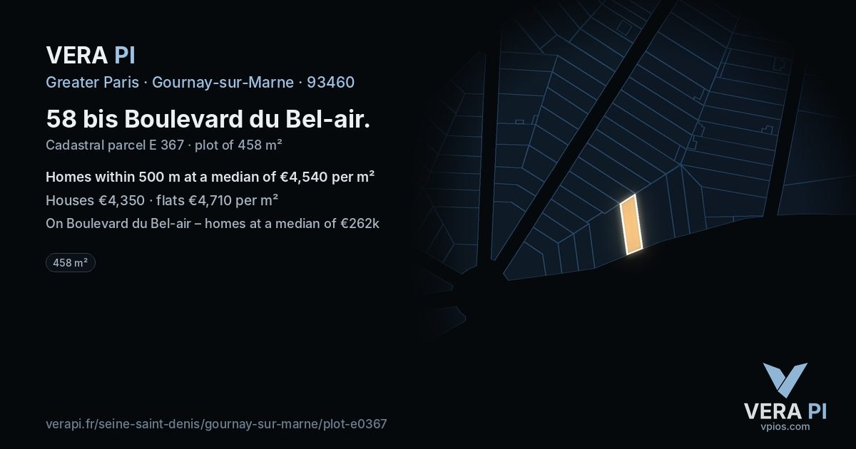 58 bis Boulevard du Bel-air, Gournay-sur-Marne at night – the plot lit, the parcels around coloured by the prices near them