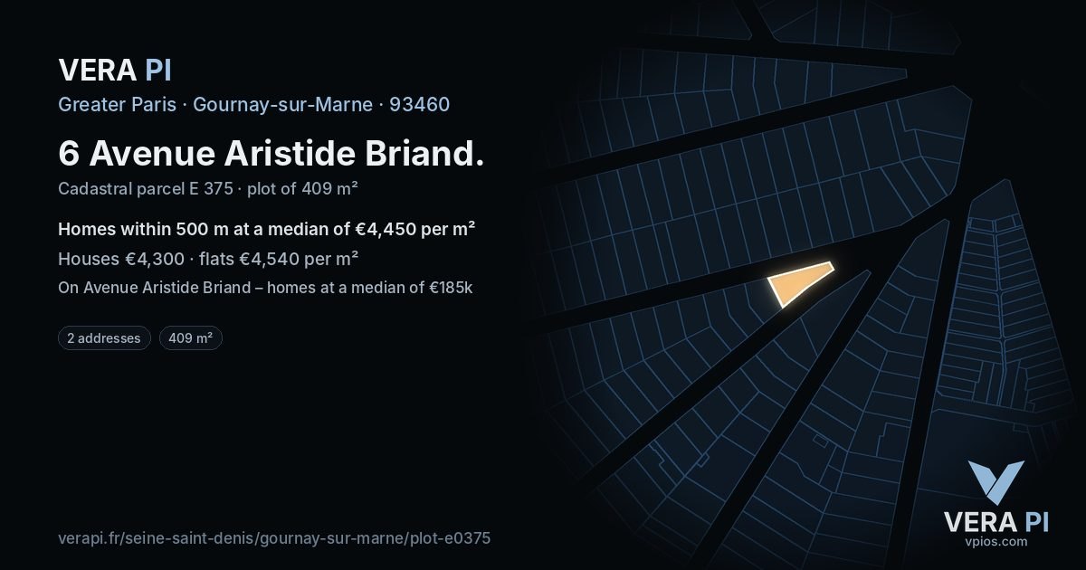 6 Avenue Aristide Briand, Gournay-sur-Marne at night – the plot lit, the parcels around coloured by the prices near them