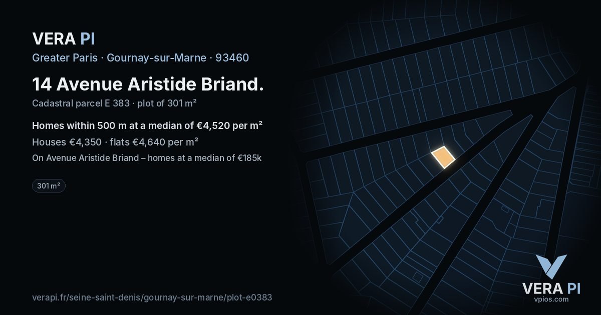14 Avenue Aristide Briand, Gournay-sur-Marne at night – the plot lit, the parcels around coloured by the prices near them