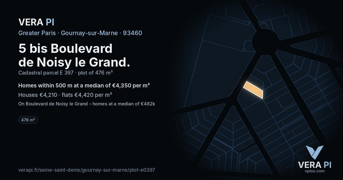 5 bis Boulevard de Noisy le Grand, Gournay-sur-Marne at night – the plot lit, the parcels around coloured by the prices near them