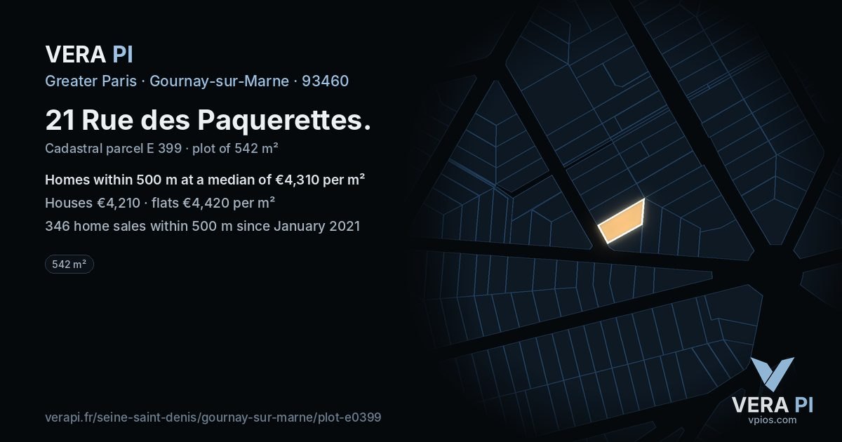 21 Rue des Paquerettes, Gournay-sur-Marne at night – the plot lit, the parcels around coloured by the prices near them