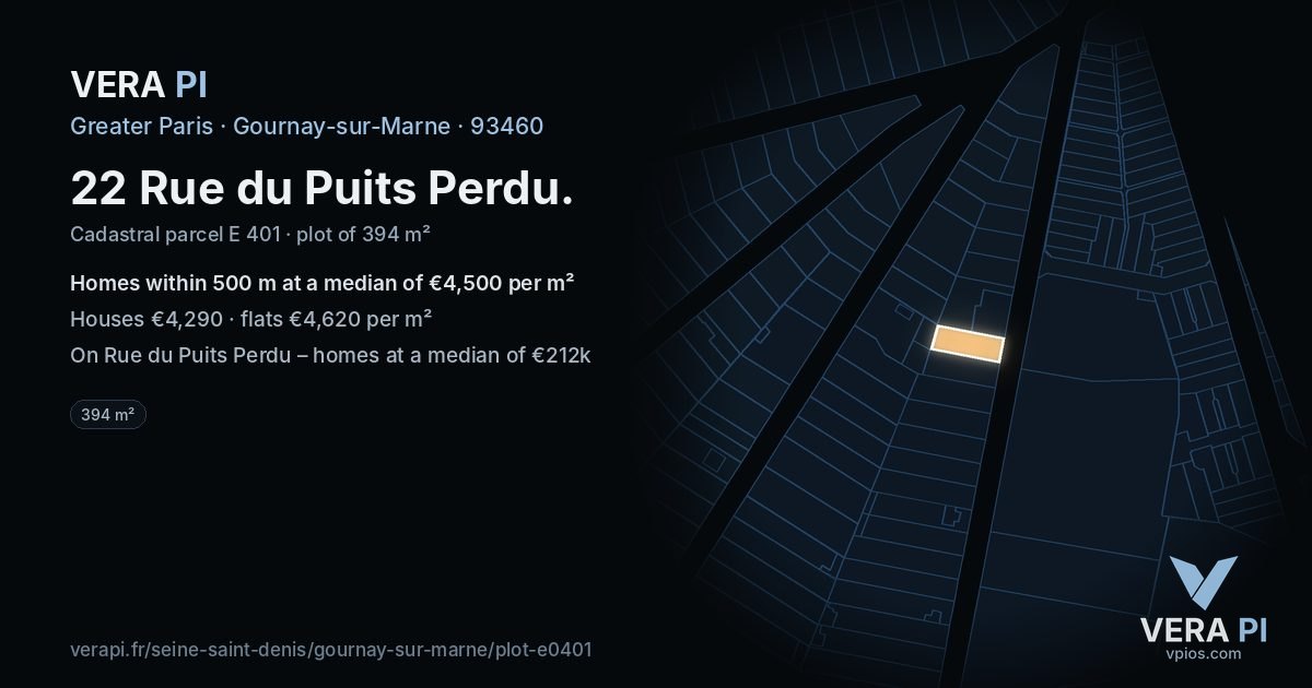 22 Rue du Puits Perdu, Gournay-sur-Marne at night – the plot lit, the parcels around coloured by the prices near them