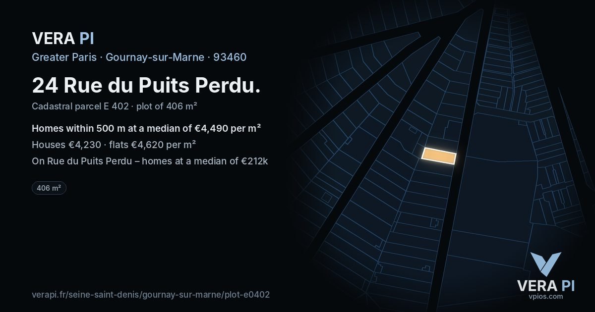 24 Rue du Puits Perdu, Gournay-sur-Marne at night – the plot lit, the parcels around coloured by the prices near them