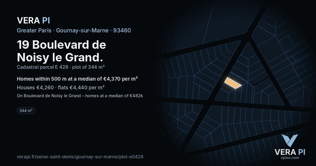 19 Boulevard de Noisy le Grand, Gournay-sur-Marne at night – the plot lit, the parcels around coloured by the prices near them