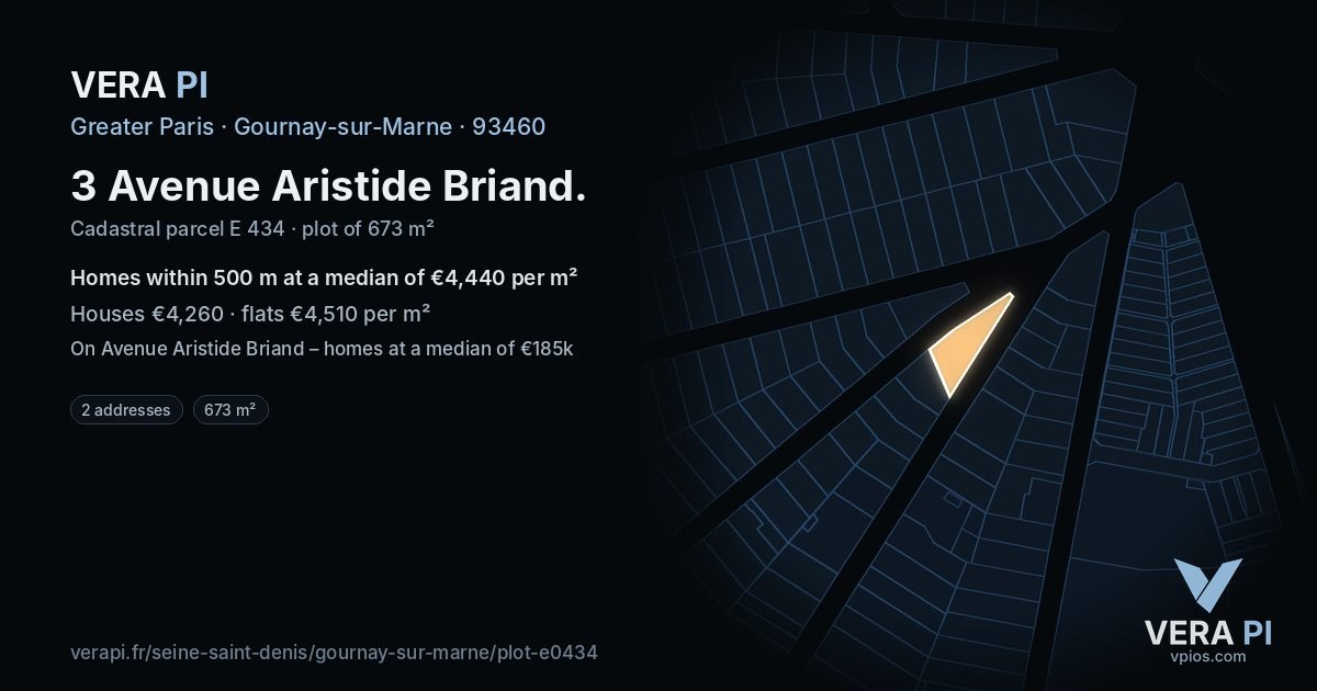 3 Avenue Aristide Briand, Gournay-sur-Marne at night – the plot lit, the parcels around coloured by the prices near them