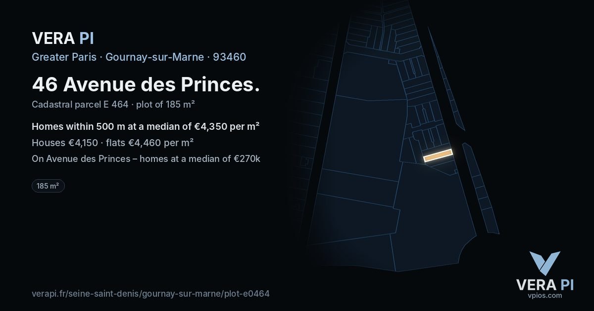 46 Avenue des Princes, Gournay-sur-Marne at night – the plot lit, the parcels around coloured by the prices near them