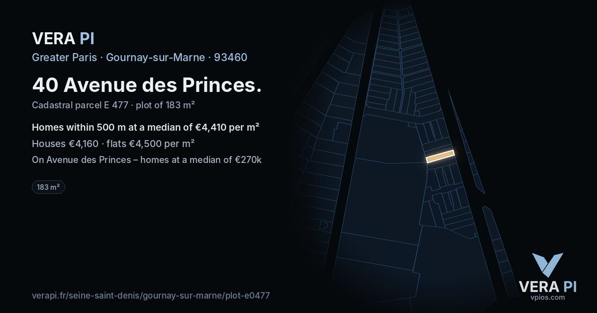 40 Avenue des Princes, Gournay-sur-Marne at night – the plot lit, the parcels around coloured by the prices near them