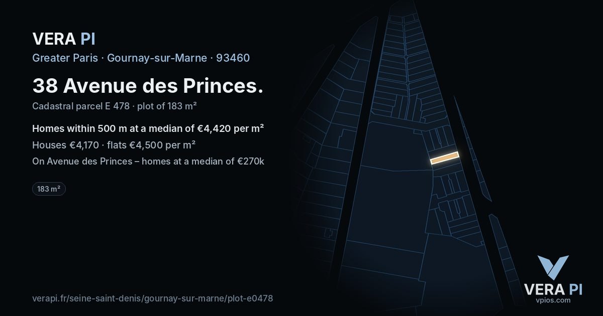 38 Avenue des Princes, Gournay-sur-Marne at night – the plot lit, the parcels around coloured by the prices near them