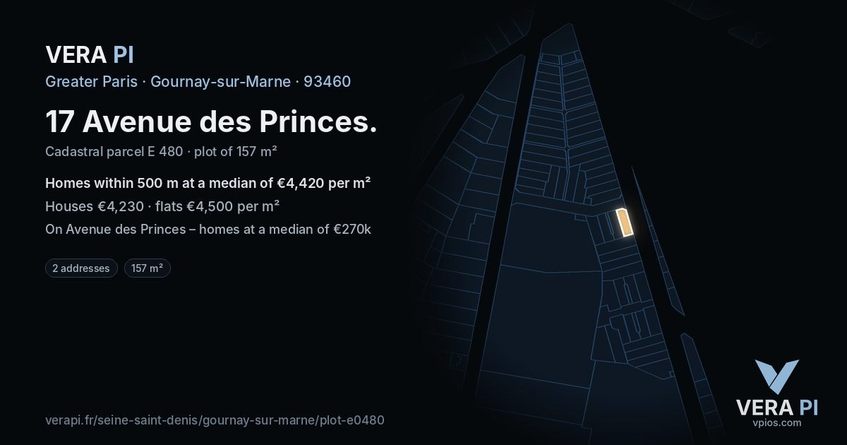 17 Avenue des Princes, Gournay-sur-Marne at night – the plot lit, the parcels around coloured by the prices near them