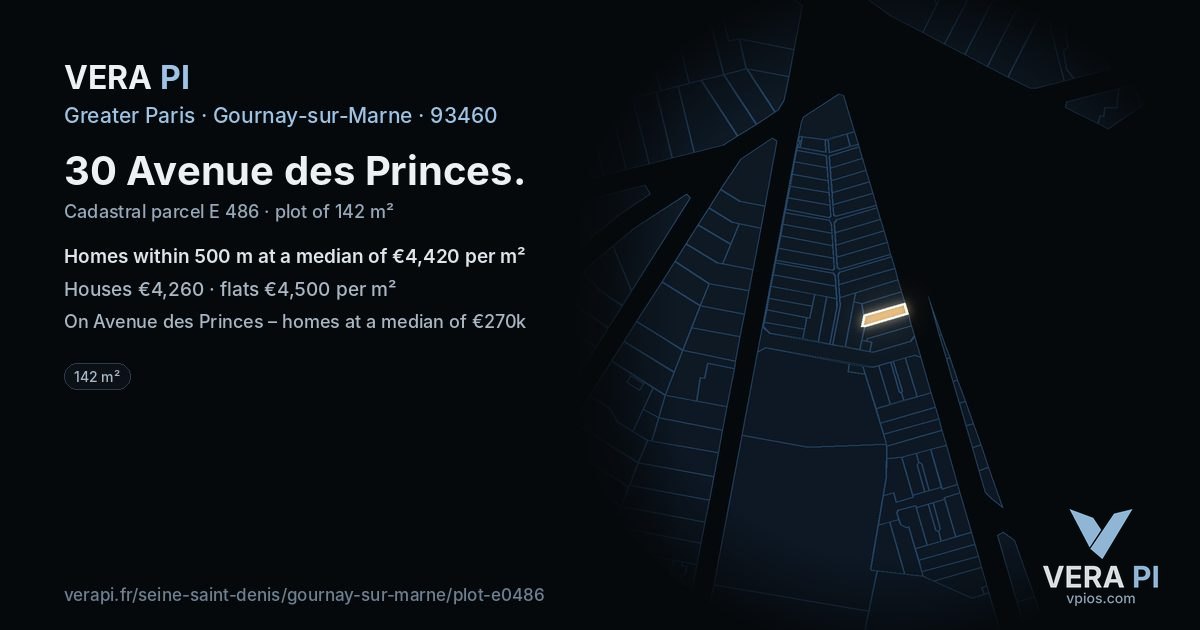 30 Avenue des Princes, Gournay-sur-Marne at night – the plot lit, the parcels around coloured by the prices near them