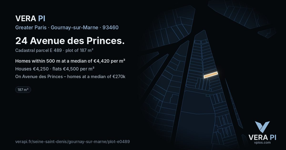 24 Avenue des Princes, Gournay-sur-Marne at night – the plot lit, the parcels around coloured by the prices near them