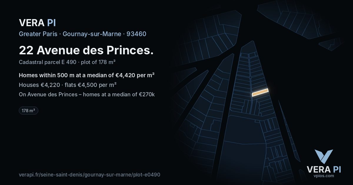 22 Avenue des Princes, Gournay-sur-Marne at night – the plot lit, the parcels around coloured by the prices near them